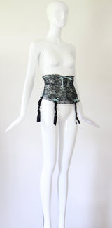 "Florence Paris" Vintage 1950's Black & Blue Lace Suspender Belt UK 8 US 4