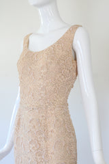 "Blush Beadwork & Lace" Vintage 1960's Blush Lace & Bead Embellished Gene Shelly Cocktail Dress UK 8 US 4