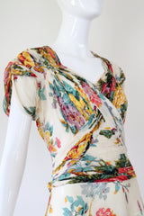 "Wildflower Chiffon" Vintage Late 1930's Wildflower Silk Chiffon Dress UK 10 US 6