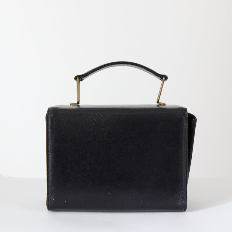 "En Marine" Vintage 1940's Navy Blue & Gold Hardware Top Handle Handbag