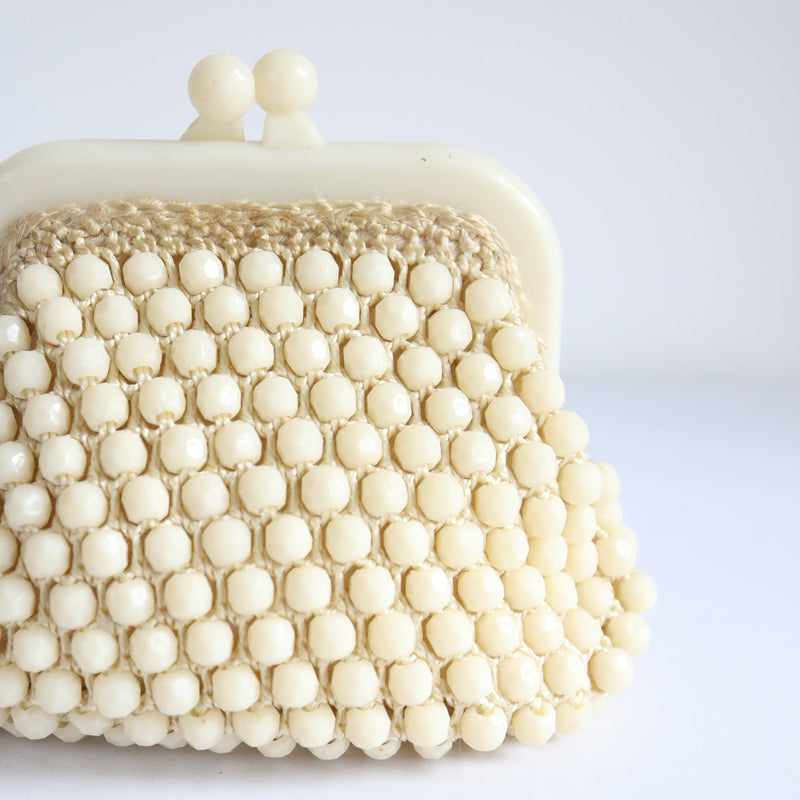 "Cream Beads" Vintage 1960's Cream Bead Clutch Bag