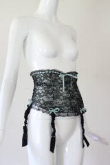 "Florence Paris" Vintage 1950's Black & Blue Lace Suspender Belt UK 8 US 4
