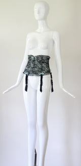 "Florence Paris" Vintage 1950's Black & Blue Lace Suspender Belt UK 8 US 4