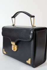 "En Marine" Vintage 1940's Navy Blue & Gold Hardware Top Handle Handbag