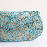"Turquoise Beadwork" Vintage 1950's Turquoise & Organza Beaded Clutch Bag
