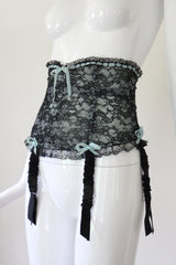 "Florence Paris" Vintage 1950's Black & Blue Lace Suspender Belt UK 8 US 4