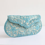 "Turquoise Beadwork" Vintage 1950's Turquoise & Organza Beaded Clutch Bag