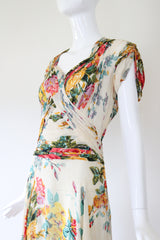 "Wildflower Chiffon" Vintage Late 1930's Wildflower Silk Chiffon Dress UK 10 US 6