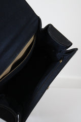 "En Marine" Vintage 1940's Navy Blue & Gold Hardware Top Handle Handbag