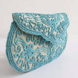 "Turquoise Beadwork" Vintage 1950's Turquoise & Organza Beaded Clutch Bag