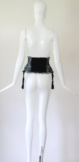 "Florence Paris" Vintage 1950's Black & Blue Lace Suspender Belt UK 8 US 4