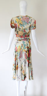 "Wildflower Chiffon" Vintage Late 1930's Wildflower Silk Chiffon Dress UK 10 US 6