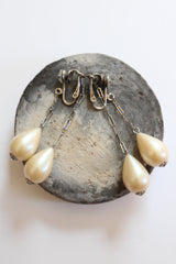 "Pearl Drops" Vintage 1940's Pearl Drop Clip on Earrings