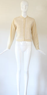 "Soutache & Cashmere" Vintage 1950's Cream Cashmere & Soutache Cardigan UK 12 US 8