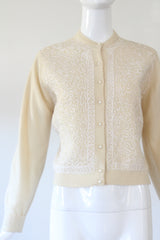 "Soutache & Cashmere" Vintage 1950's Cream Cashmere & Soutache Cardigan UK 12 US 8