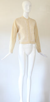 "Soutache & Cashmere" Vintage 1950's Cream Cashmere & Soutache Cardigan UK 12 US 8