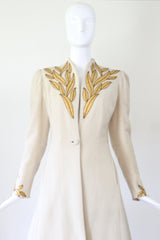 "Golden Leaves" Vintage 1930's Cream Wool & Gold Leather Leaf Coat UK 8 US 4