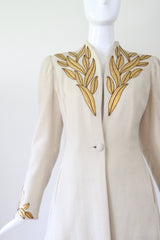 "Golden Leaves" Vintage 1930's Cream Wool & Gold Leather Leaf Coat UK 8 US 4