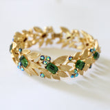 "Brushed Gold Leaves & Rhinestones" Vintage 1950's Lisner Full Parure Jewellery Set