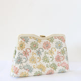 "Embroidered Leather" Vintage 1950's Cream Leather Embroidered Clutch Bag