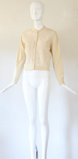 "Soutache & Cashmere" Vintage 1950's Cream Cashmere & Soutache Cardigan UK 12 US 8