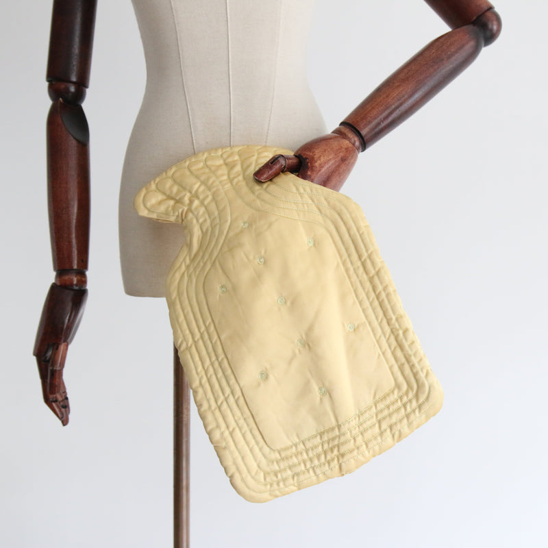 "Soft Butter Satin" Vintage 1930's Yellow Satin & Embroidered Hot Water Bottle Cover