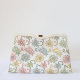 "Embroidered Leather" Vintage 1950's Cream Leather Embroidered Clutch Bag