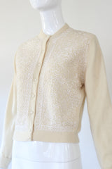 "Soutache & Cashmere" Vintage 1950's Cream Cashmere & Soutache Cardigan UK 12 US 8
