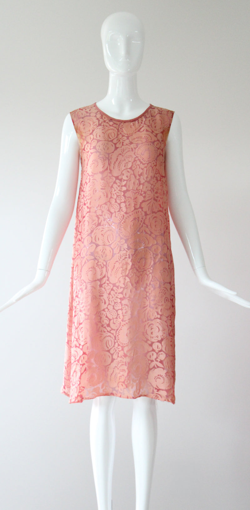 "Blooms & Pomegranates" Vintage 1920's Pink Burnout Silk Dress UK 6 US 2