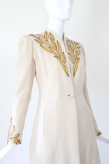 "Golden Leaves" Vintage 1930's Cream Wool & Gold Leather Leaf Coat UK 8 US 4