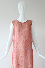 "Blooms & Pomegranates" Vintage 1920's Pink Burnout Silk Dress UK 6 US 2