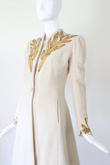 "Golden Leaves" Vintage 1930's Cream Wool & Gold Leather Leaf Coat UK 8 US 4