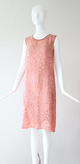 "Blooms & Pomegranates" Vintage 1920's Pink Burnout Silk Dress UK 6 US 2