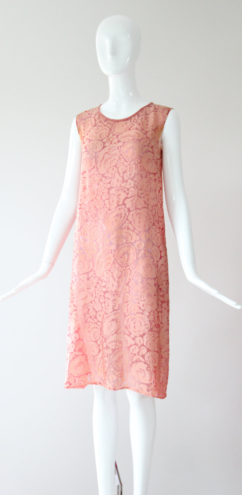 "Blooms & Pomegranates" Vintage 1920's Pink Burnout Silk Dress UK 6 US 2