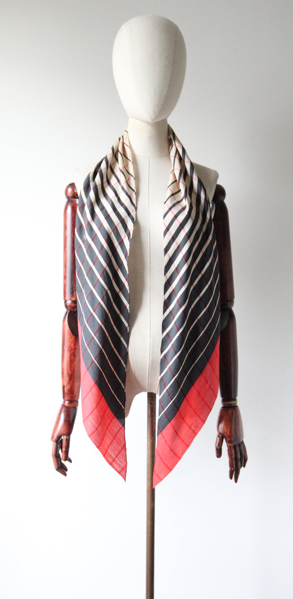 "Art Deco Plaid" Vintage 1930's Red,Black & Cream Plaid Dagger Silk Scarf