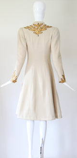 "Golden Leaves" Vintage 1930's Cream Wool & Gold Leather Leaf Coat UK 8 US 4