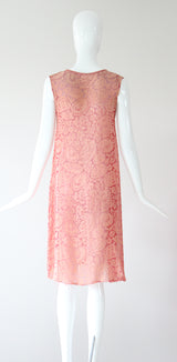 "Blooms & Pomegranates" Vintage 1920's Pink Burnout Silk Dress UK 6 US 2