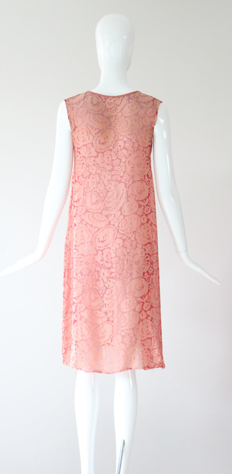 "Blooms & Pomegranates" Vintage 1920's Pink Burnout Silk Dress UK 6 US 2