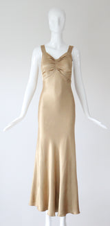 "Just Gold" Vintage 1930's Gold Satin Gown & Jacket Ensemble UK 6-8 US 2-4