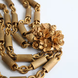 "Textured Brass & Florals" Vintage 1940's Brass Multi-Strand Necklace