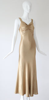 "Just Gold" Vintage 1930's Gold Satin Gown & Jacket Ensemble UK 6-8 US 2-4