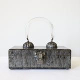 "Scalloped Domes" Vintage 1950's Grey Marbled Lucite Box Bag