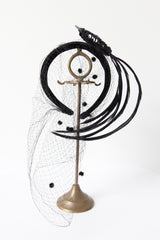 "Black Bird" Vintage 1950's Black Sequin & Velvet Bird & Birdcage Veil Hairband