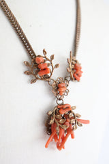 "Coral & Filigrée" Vintage 1930's Coral & Brass Floral Filigrée necklace