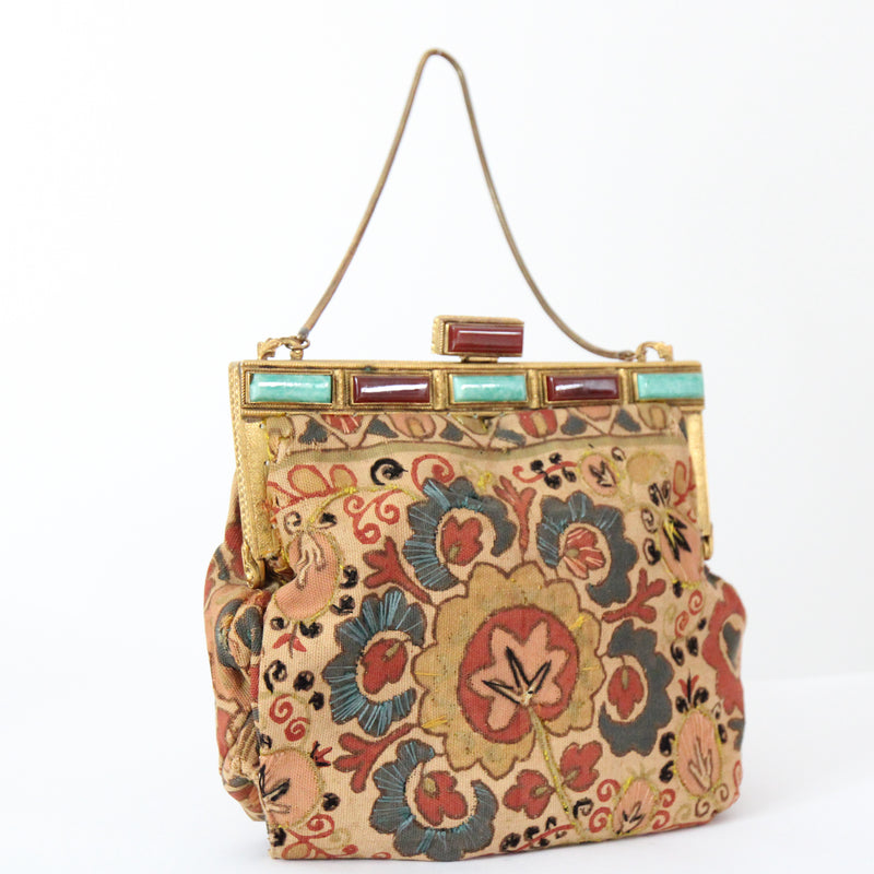 "Painted Florals" Vintage 1930's Painted & Embroidered Handbag