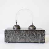 "Scalloped Domes" Vintage 1950's Grey Marbled Lucite Box Bag