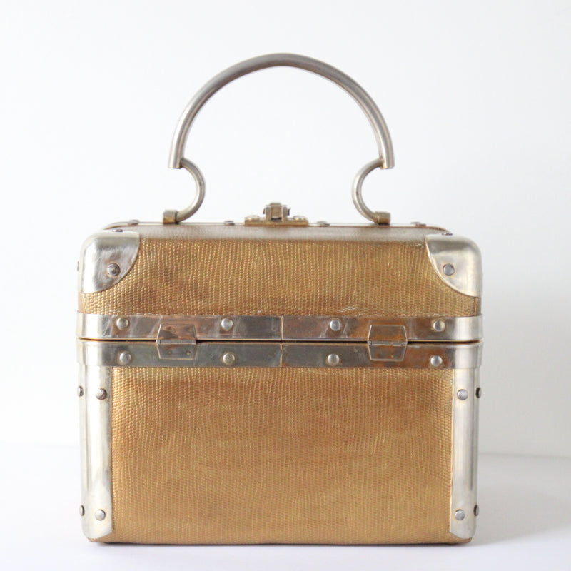 "Textured Gold Dellil" Vintage 1960's Textured Gold & Silver Box Bag