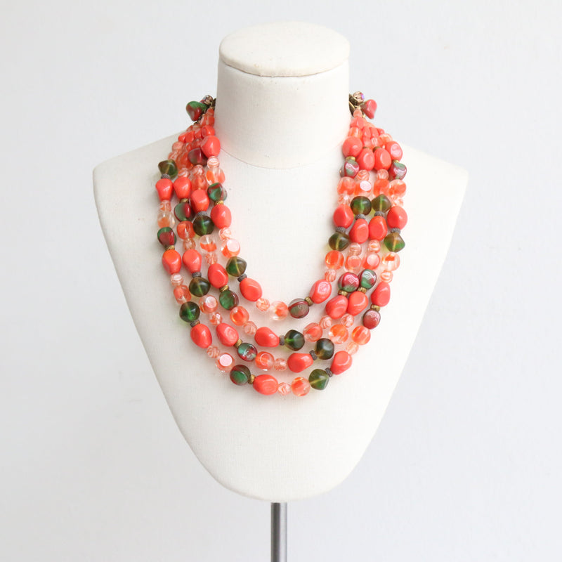 "Marbled Sunset" Vintage 1950's Glass Bead Multi-Strand Necklace