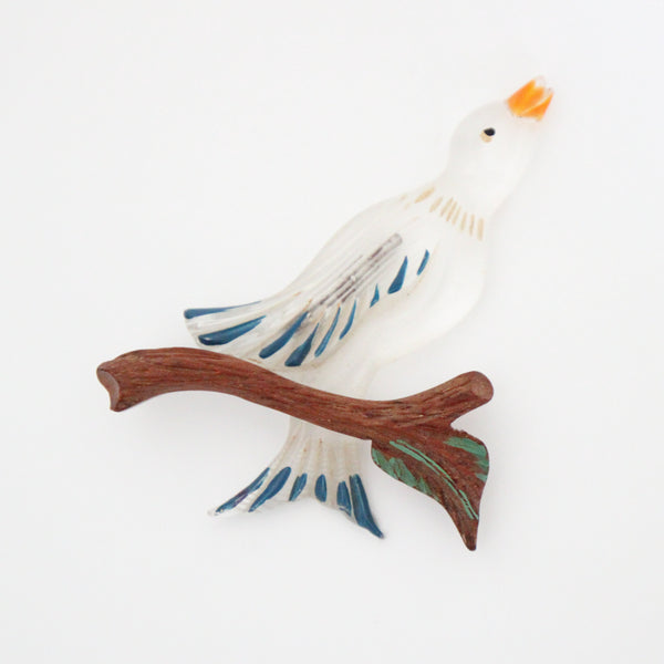 "Songbird" Vintage 1940's Lucite & Wood Bird Brooch