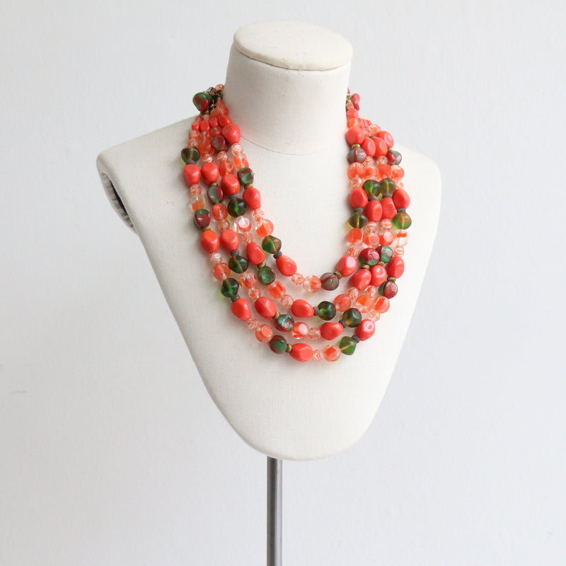 "Marbled Sunset" Vintage 1950's Glass Bead Multi-Strand Necklace